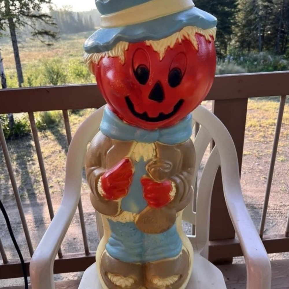 Vintage Scarecrow Pumpkin Blow Mold Halloween Fall Retro